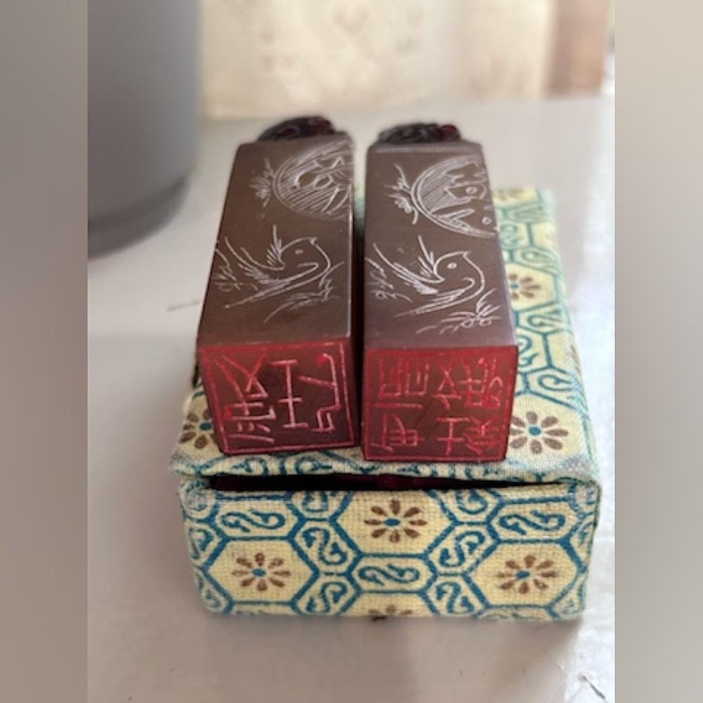 Vintage Chinese Soapstone Seal Stamps With Box